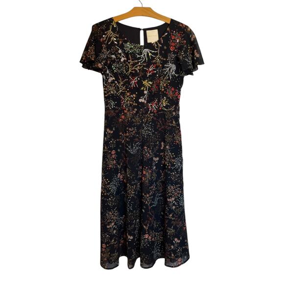 Modcloth Embellished to Perfection Black Floral Beaded Sequin A-Line Midi Dress - Picture 1 of 13